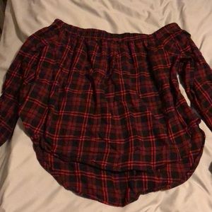 Red and Black Plaid Off the Shoulder Top